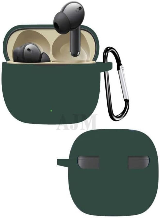 AJM 360 Protection Shockproof Design Soft Rubberised Case with Keychain for Realme Buds T300 (Dark Green)